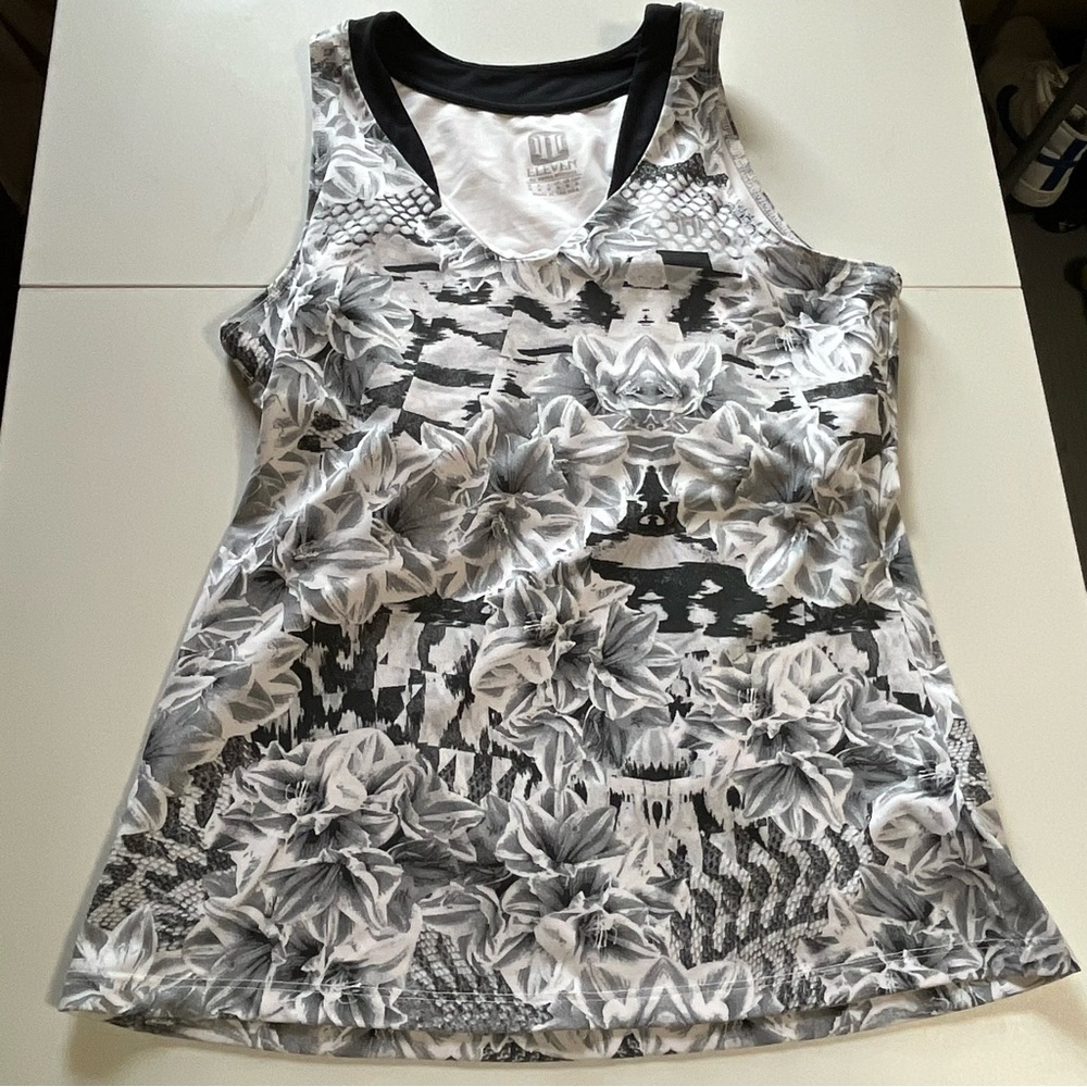 Eleven by Venus Williams Women's Black and White Floral Tank Top